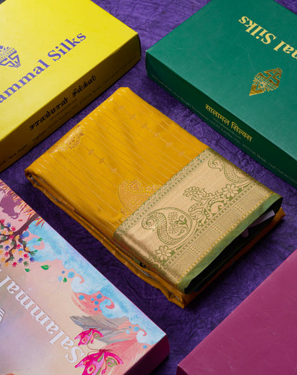 Beautiful Yellow Semi Silk Saree With Contrast Sapphire Green Blouse