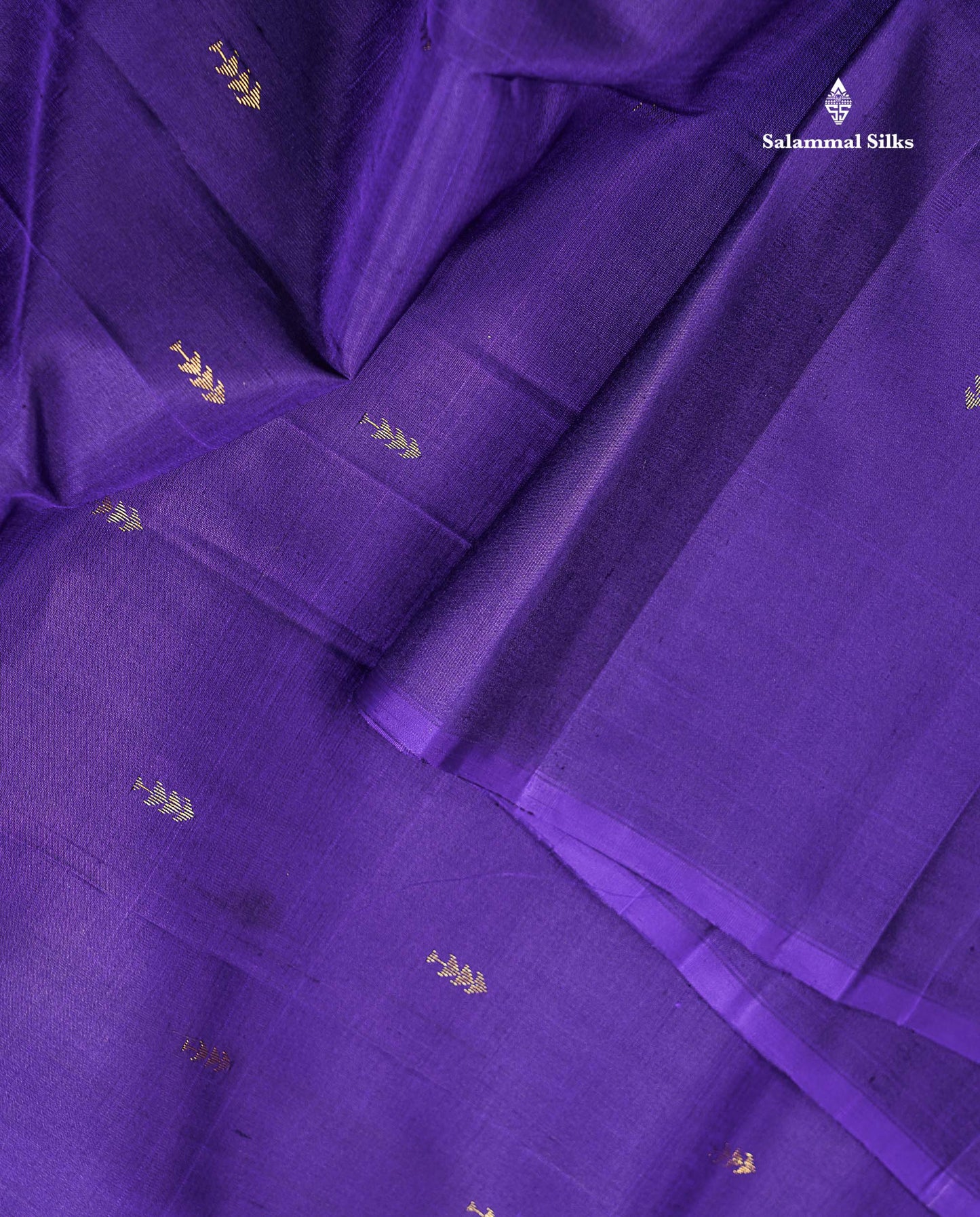 One Side Border Pure Silk Saree - Royal Purple Zari Butta With Traditional Border