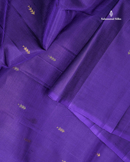 One Side Border Pure Silk Saree - Royal Purple Zari Butta With Traditional Border