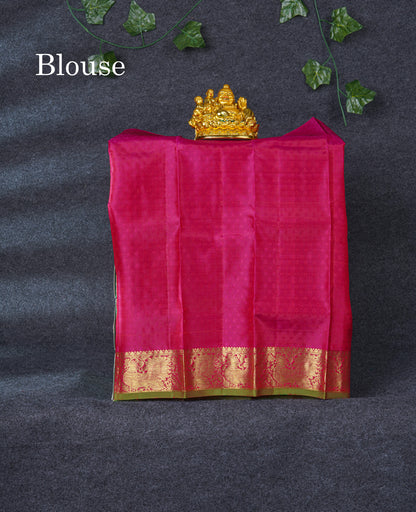 Pure Silk Pattu Pavadai (Peach) With Violet Blouse 19.3"