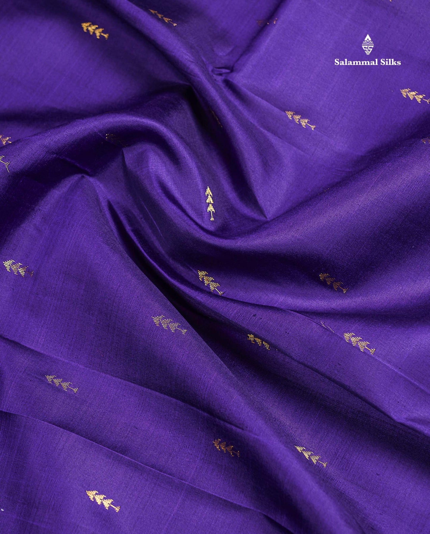 One Side Border Pure Silk Saree - Royal Purple Zari Butta With Traditional Border