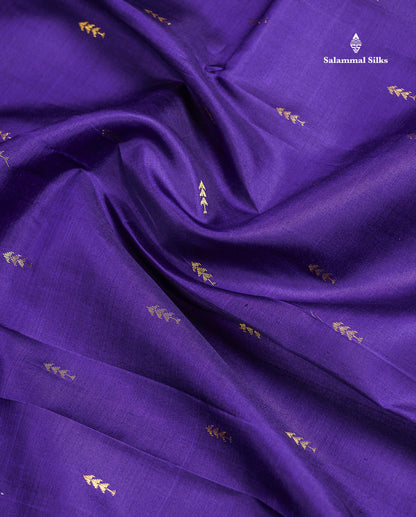 One Side Border Pure Silk Saree - Royal Purple Zari Butta With Traditional Border