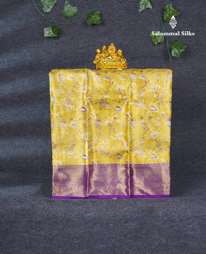 Pure Silk Pattu Pavadai Tissue (Gold) With Purple Blouse 21.6"
