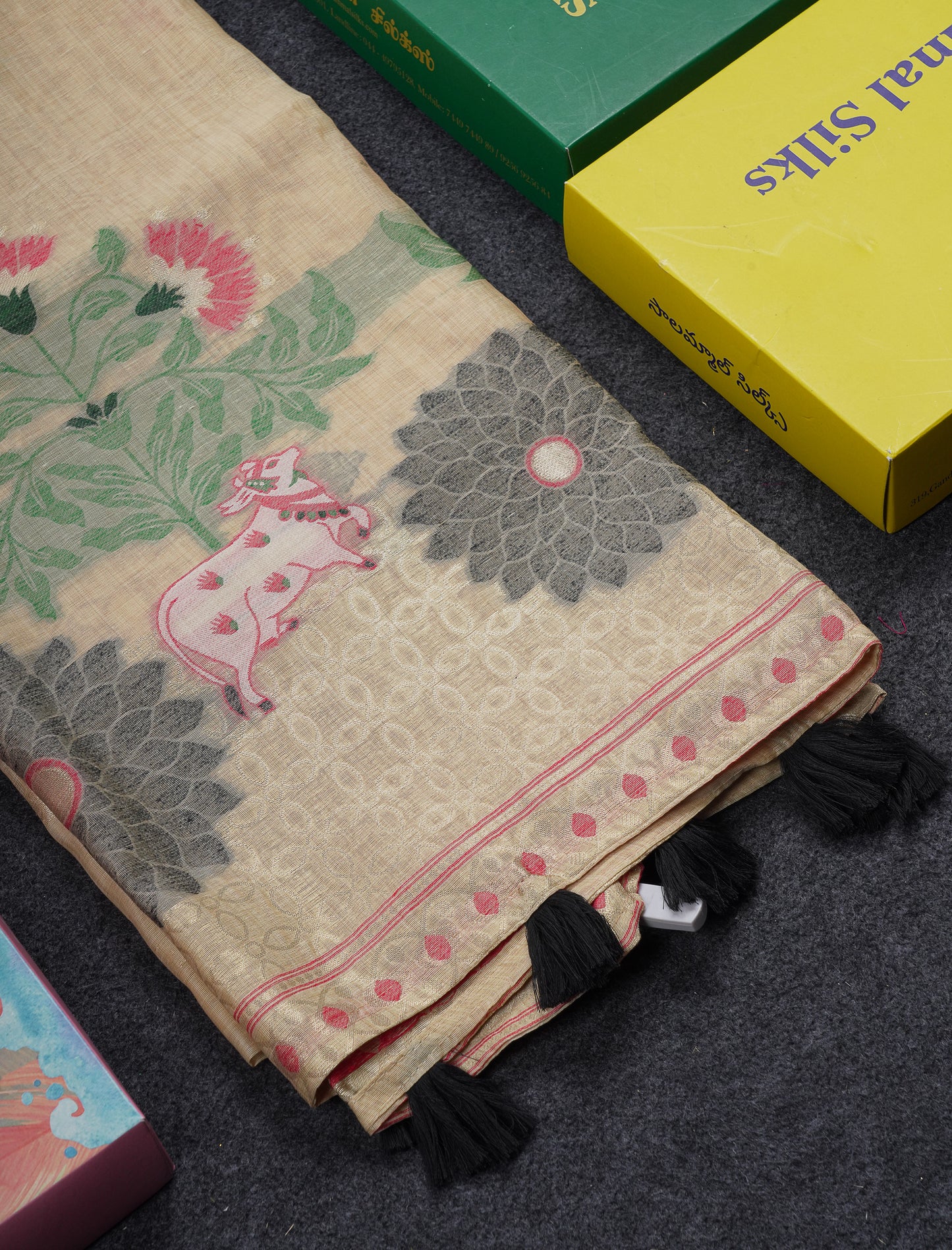 Beautiful Dark Peach Muga Cotton Saree With Contrast Pink Blouse