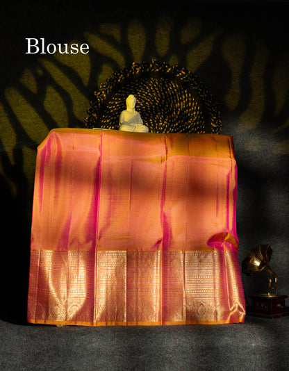 Beautiful Pure Silk Pattu Pavadai (Pink) With Contrast Orange Blouse 36"