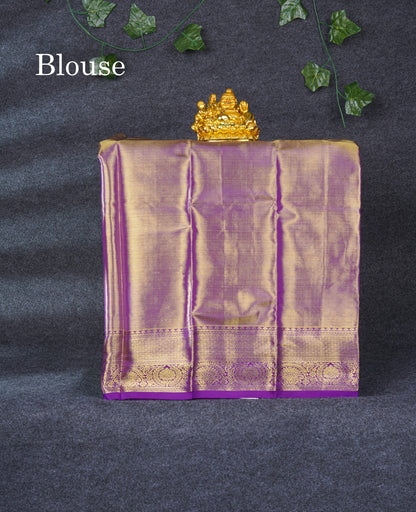 Pure Silk Pattu Pavadai Tissue (Gold) With Purple Blouse 21.6"