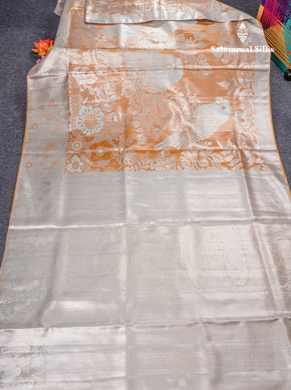 Light Chocolate Bridal Semi Silk Saree With Contrast Light Green Evening Morning Border