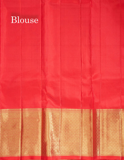 Beige Pure Kanjivaram Silk Saree Pure Zari(3G) with Contrast Chilly Red Border
