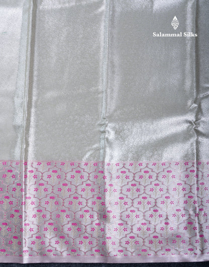 Silver Bridal Tissue Semi Silk Saree With Menakari Work Fancy Evening Morning Border
