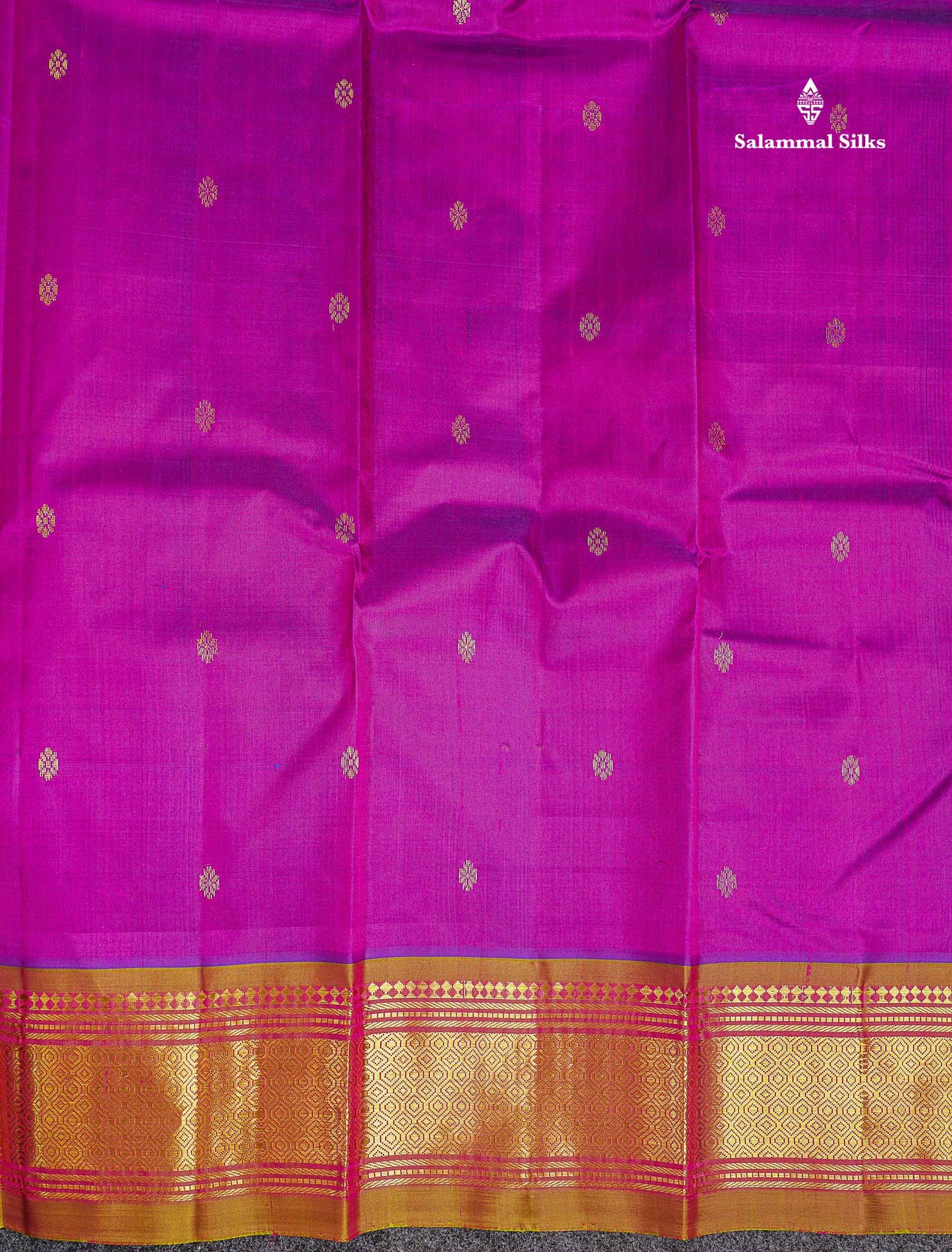 One Side Border Pure Silk Saree - Magenta Pink Zari Butta With Contrast Mustard Yellow Traditional Border