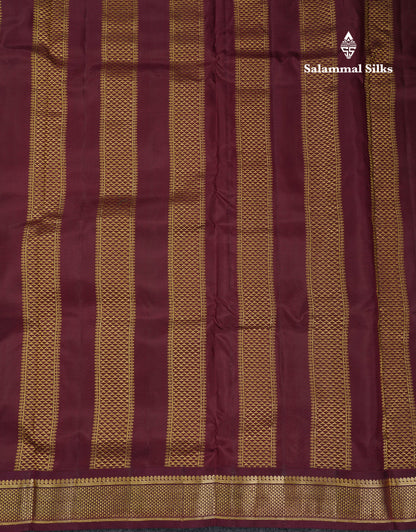 Korvai Beautiful Parrot Green 10 Yards Pure Silk Saree With (4.1 inch) Contrast Dark Brown Traditional Border