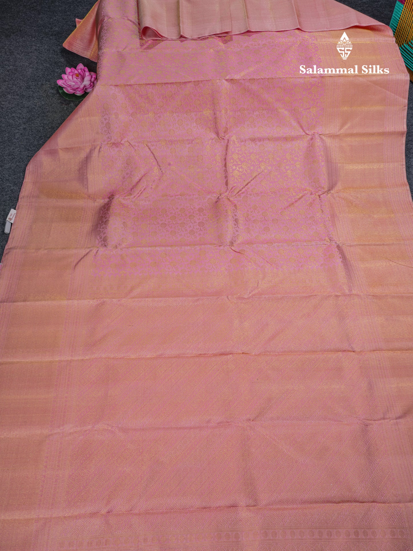 Baby Pink Bridal Kanjivaram Pure Silk Saree With Self Gold Zari Long Border