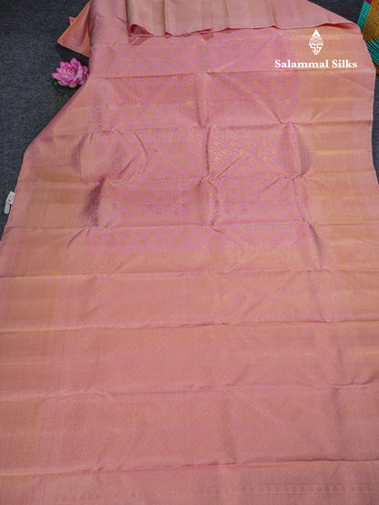 Baby Pink Bridal Kanjivaram Pure Silk Saree With Self Gold Zari Long Border