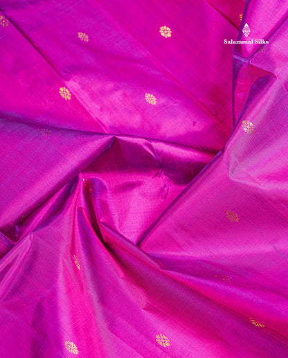 One Side Border Pure Silk Saree - Magenta Pink Zari Butta With Contrast Mustard Yellow Traditional Border