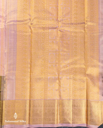 Korvai Beautiful Baby Pink Tissue Bridal Pure Kanjivaram Silk Saree With Contrast Black Traditional Border