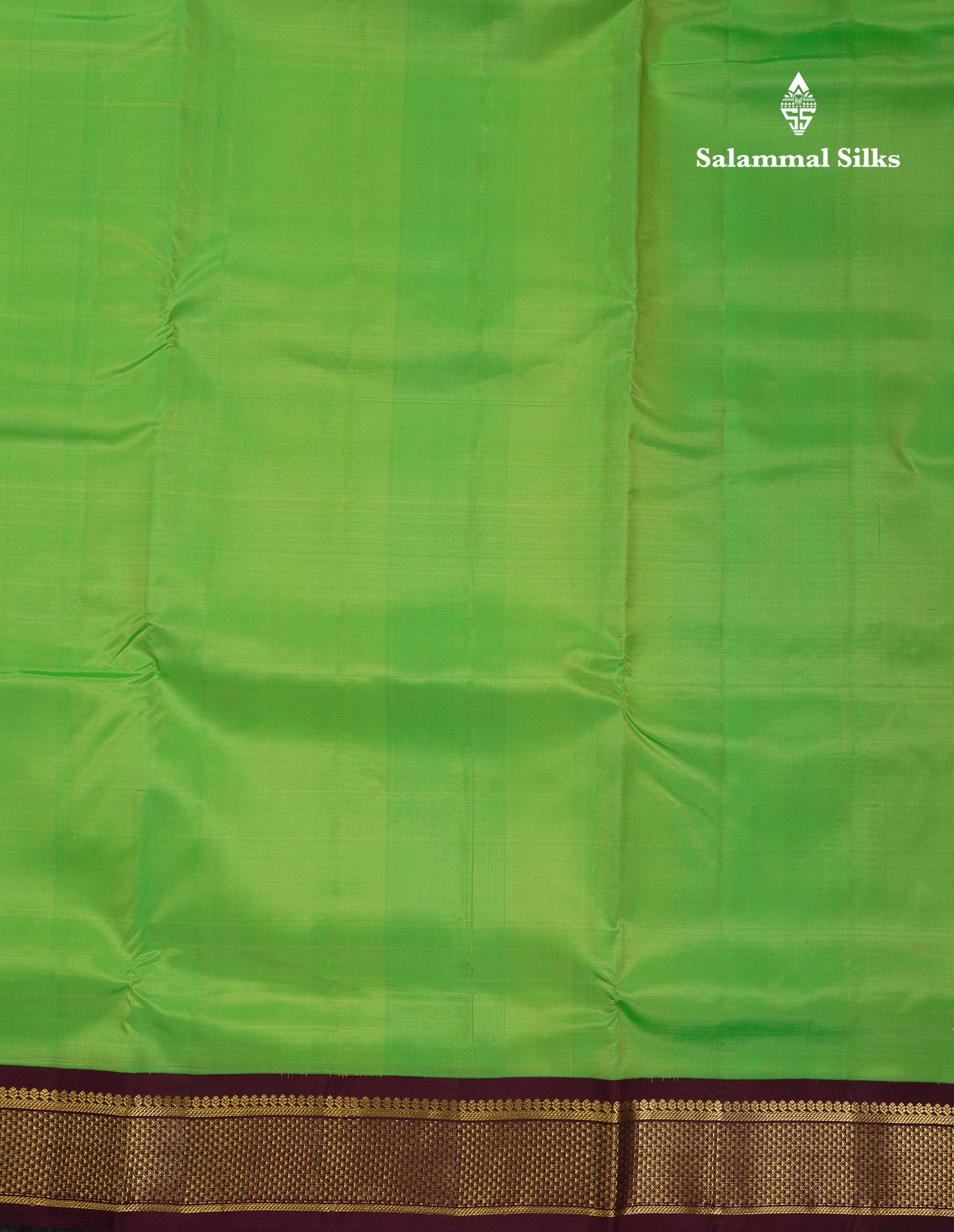 Korvai Beautiful Parrot Green 10 Yards Pure Silk Saree With (4.1 inch) Contrast Dark Brown Traditional Border