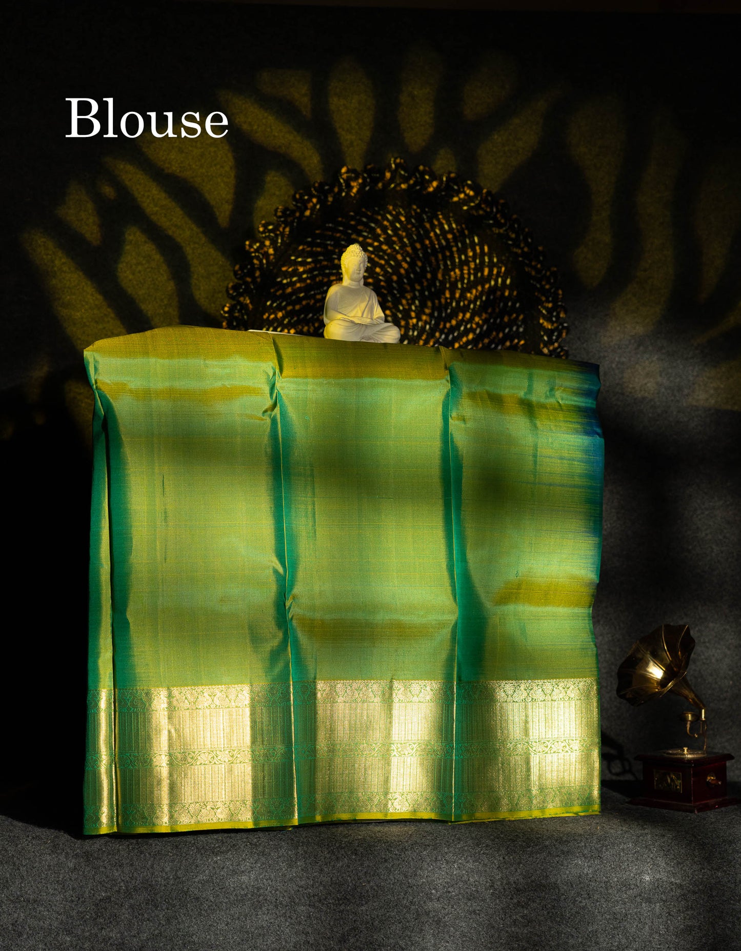 Beautiful Pure Silk Pattu Pavadai (Dual Tone Peacock Blue) With Contrast Manthulir Green Blouse 36"