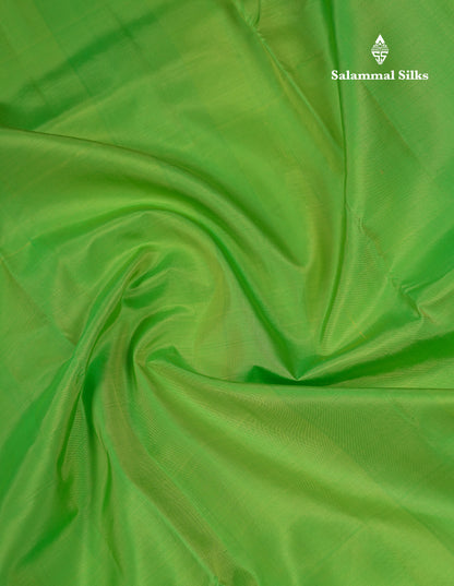 Korvai Beautiful Parrot Green 10 Yards Pure Silk Saree With (4.1 inch) Contrast Dark Brown Traditional Border