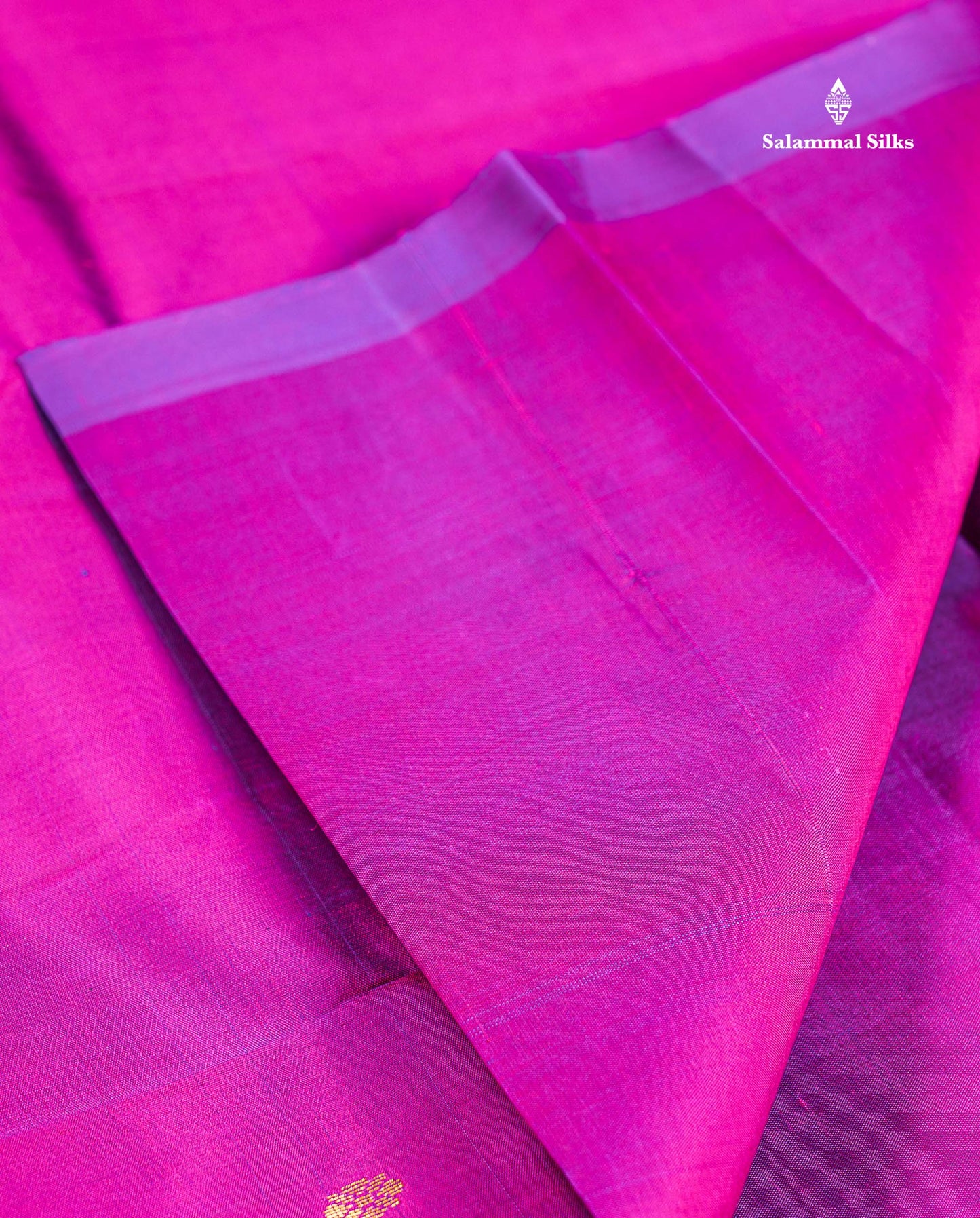One Side Border Pure Silk Saree - Magenta Pink Zari Butta With Contrast Mustard Yellow Traditional Border
