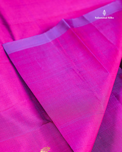 One Side Border Pure Silk Saree - Magenta Pink Zari Butta With Contrast Mustard Yellow Traditional Border