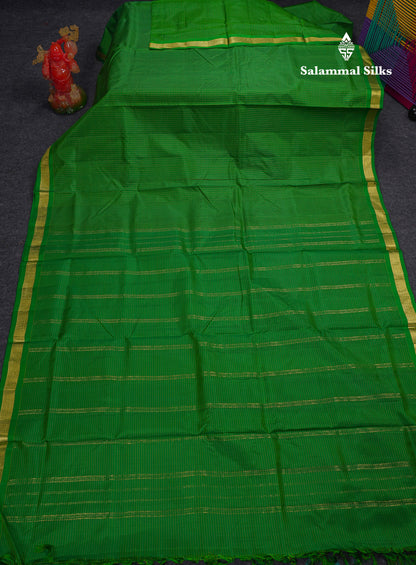 Beautiful 10 Yards Pure Silk Saree Tiny Checks Green with Small Border