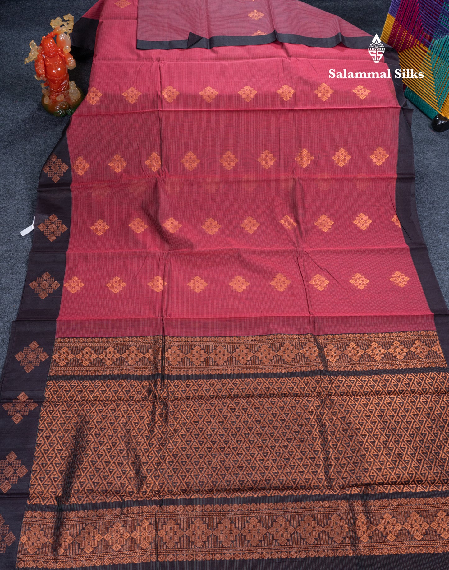 Beautiful Dark Navy Blue Kota Cotton Saree With Contrast Light Maroon Fancy Border