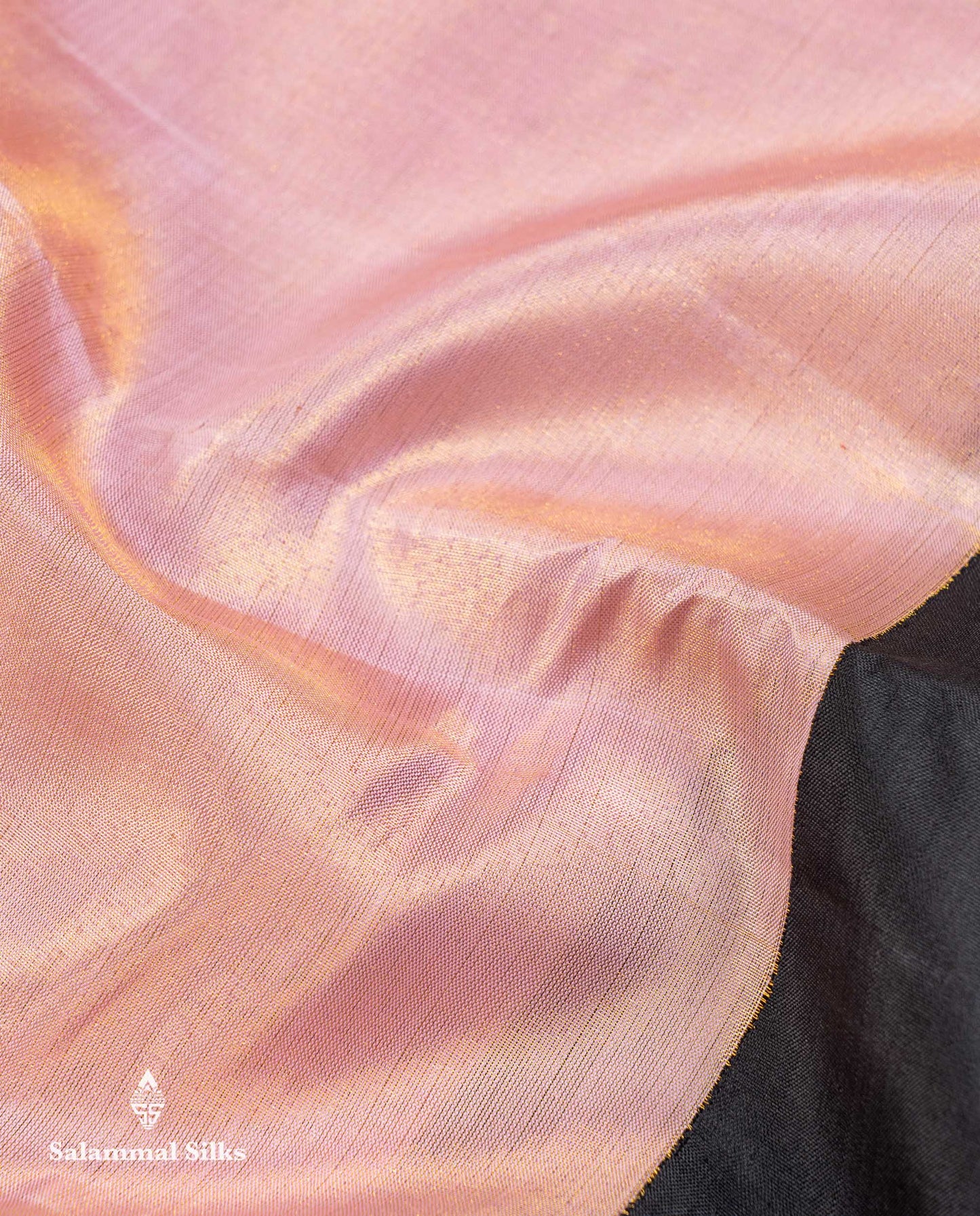 Korvai Beautiful Baby Pink Tissue Bridal Pure Kanjivaram Silk Saree With Contrast Black Traditional Border