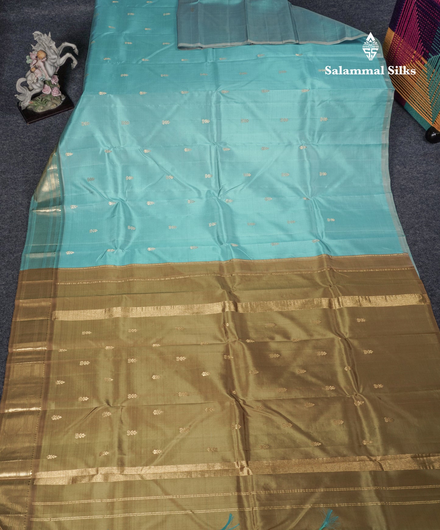 Sky Blue Pure Kanjivaram Silk Saree With Self One Side Border