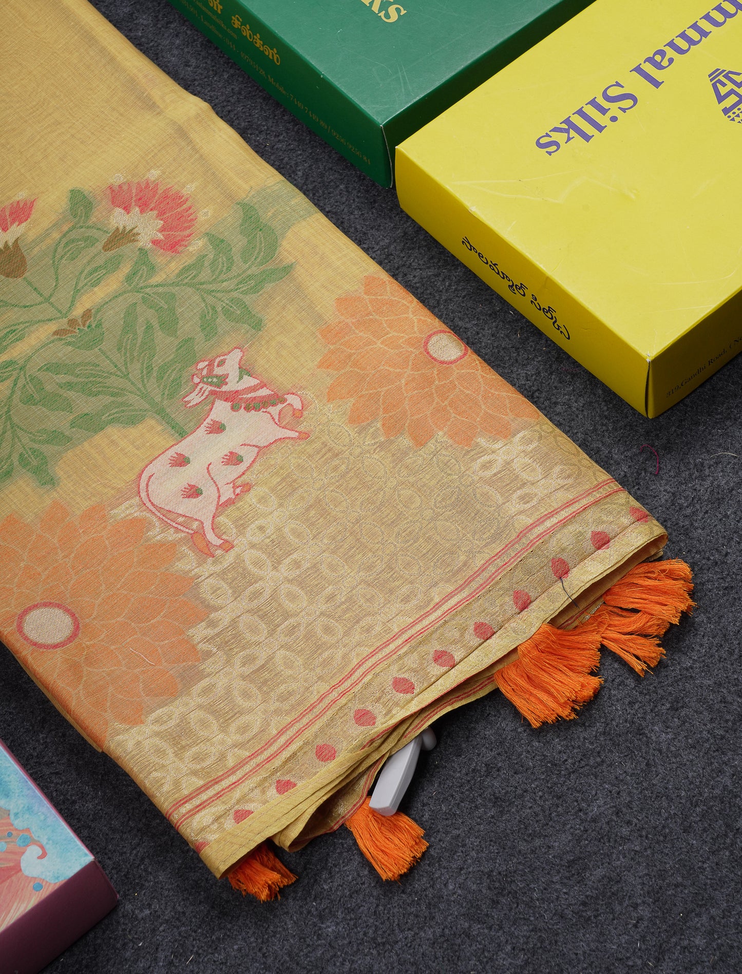 Beautiful Dark Peach Muga Cotton Saree With Contrast Pink Blouse