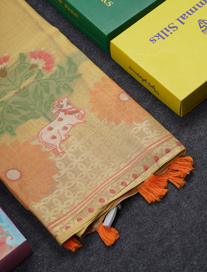 Beautiful Dark Peach Muga Cotton Saree With Contrast Pink Blouse