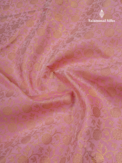 Baby Pink Bridal Kanjivaram Pure Silk Saree With Self Gold Zari Long Border