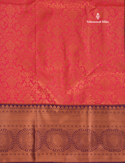 Dark Navy Blue Bridal Semi Silk Saree With Contrast Pink Border