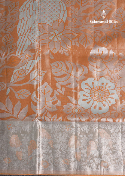 Light Chocolate Bridal Semi Silk Saree With Contrast Light Green Evening Morning Border