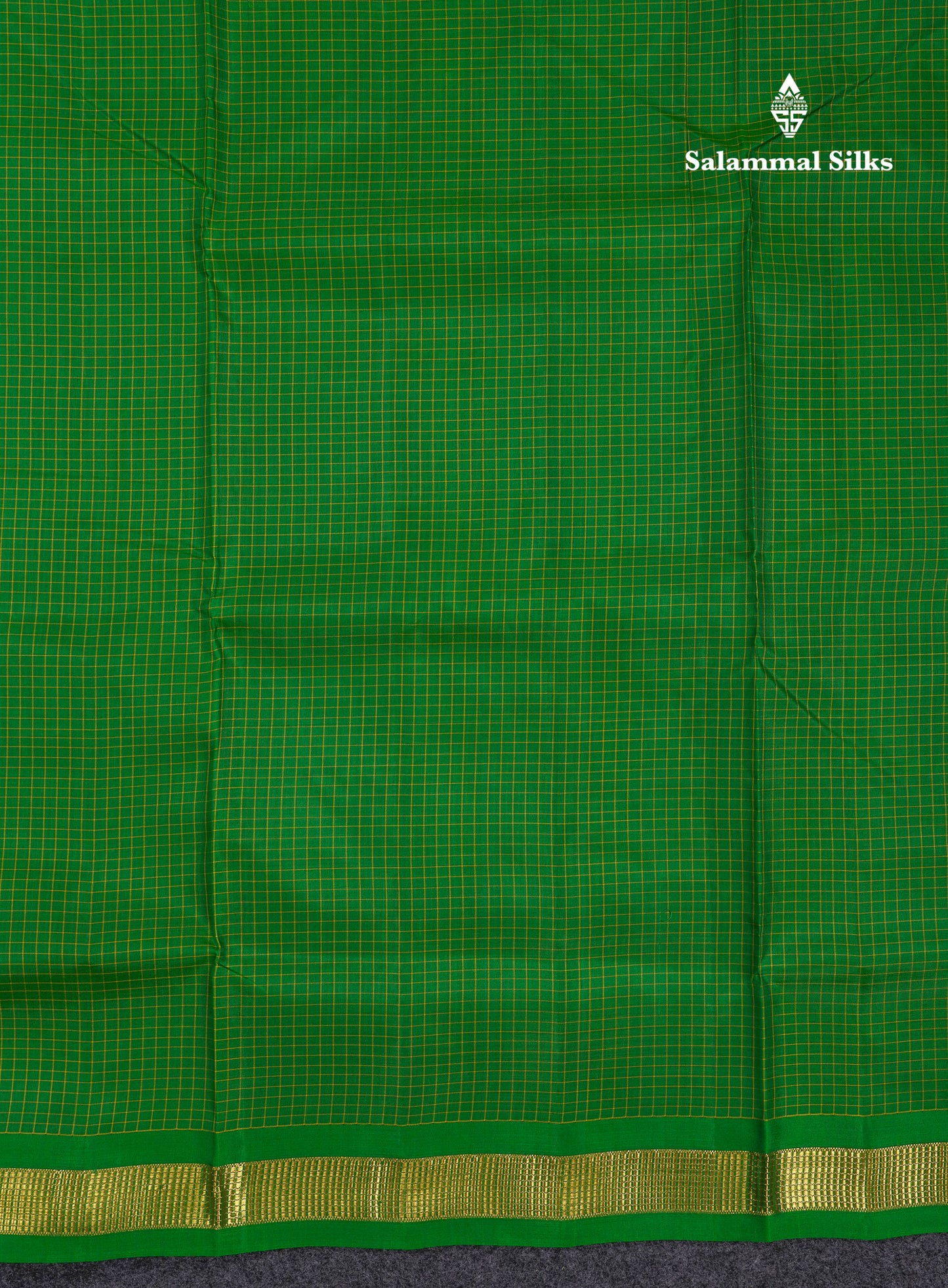 Beautiful 10 Yards Pure Silk Saree Tiny Checks Green with Small Border