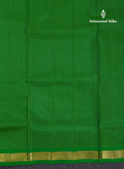 Beautiful 10 Yards Pure Silk Saree Tiny Checks Green with Small Border
