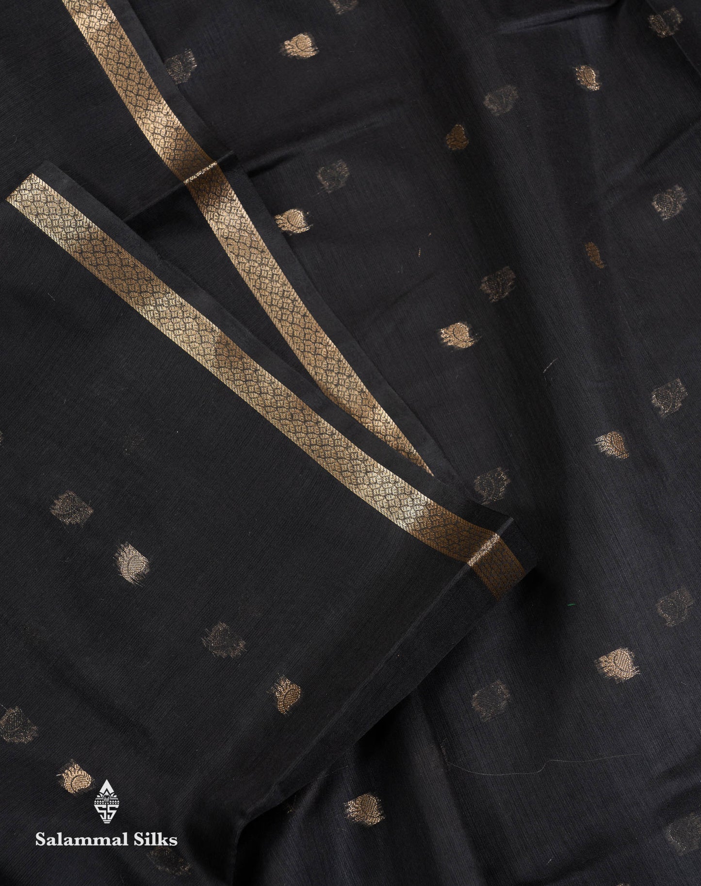 Beautiful Black Zari Butta Maheshwar Cotton Saree With Contrast Dual Tone Brown Blouse