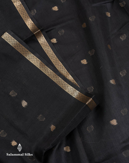 Beautiful Black Zari Butta Maheshwar Cotton Saree With Contrast Dual Tone Brown Blouse