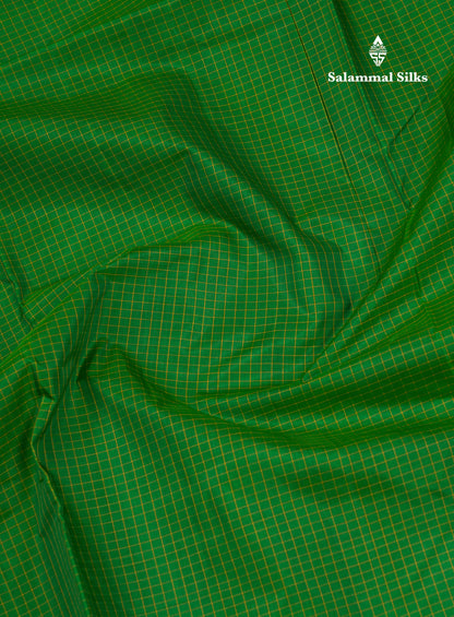 Beautiful 10 Yards Pure Silk Saree Tiny Checks Green with Small Border