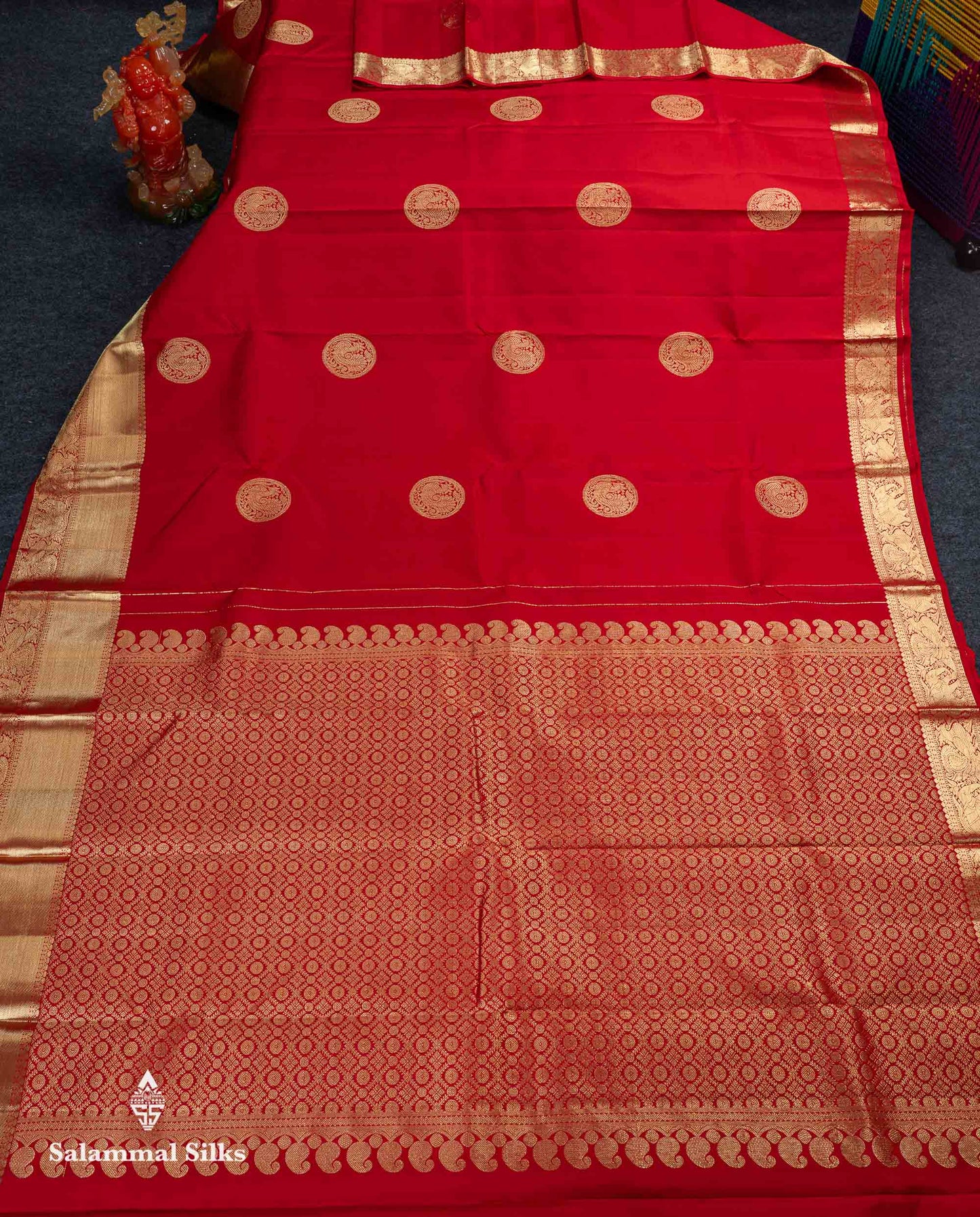 Beautiful Chilly Red Pure Kanjivaram Silk Saree With Traditional Evening Morning Border