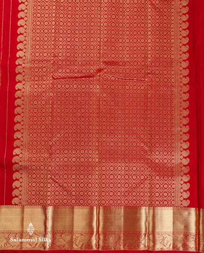 Beautiful Chilly Red Pure Kanjivaram Silk Saree With Traditional Evening Morning Border