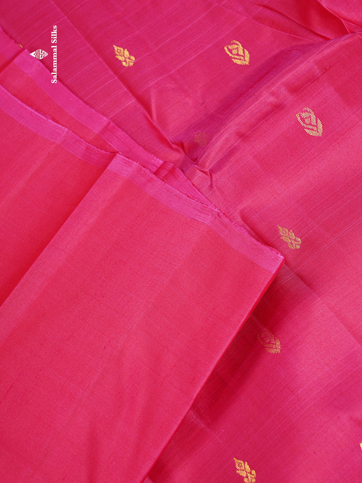 One Side Border Pure Silk Saree - Pink Zari Butta With Contrast Mustard Yellow Traditional Border