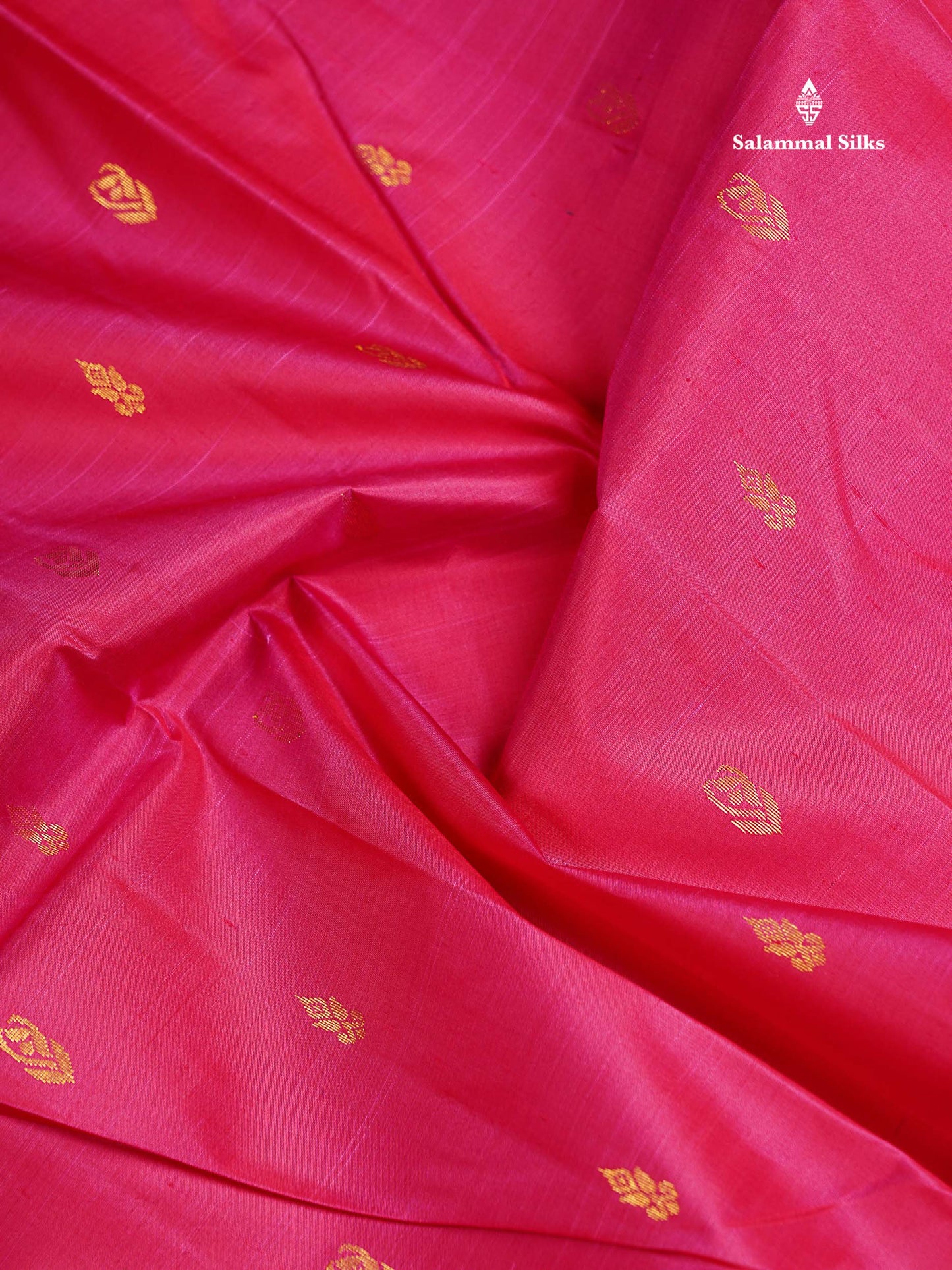 One Side Border Pure Silk Saree - Pink Zari Butta With Contrast Mustard Yellow Traditional Border