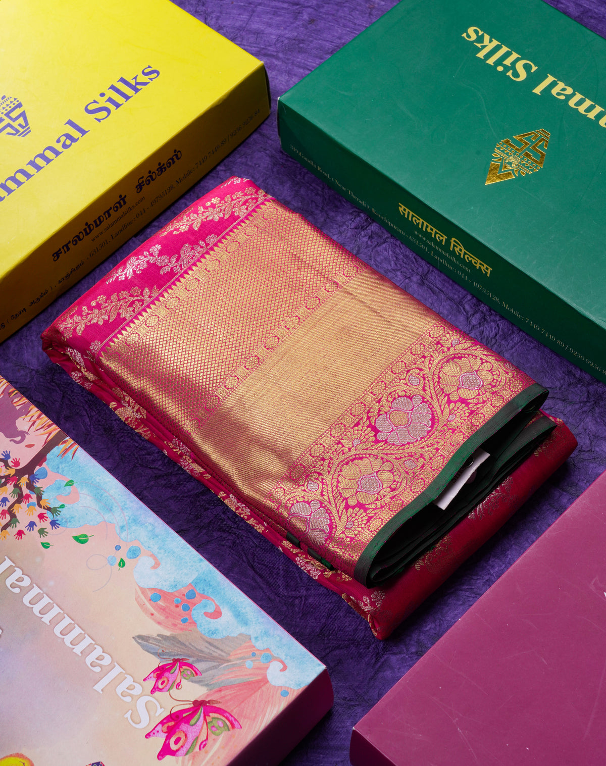 Beautiful Pink Gold & Silver Zari Buttas Bridal Pure Kanjivaram Silk Saree With Traditional Evening Morning Border