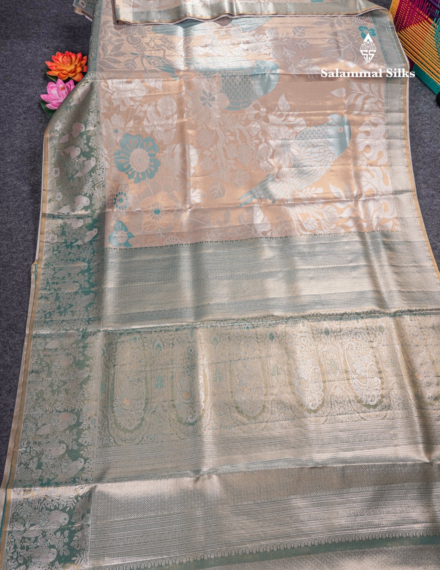Light Chocolate Bridal Semi Silk Saree With Contrast Light Green Evening Morning Border