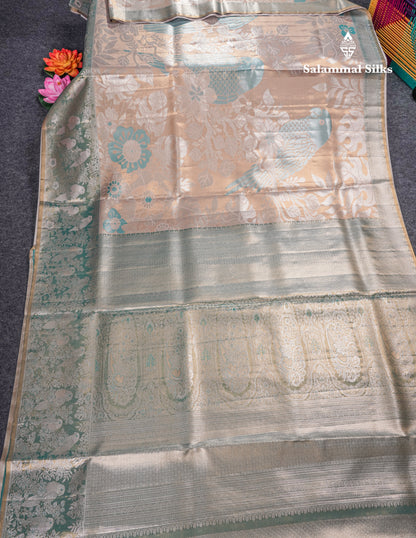 Light Chocolate Bridal Semi Silk Saree With Contrast Light Green Evening Morning Border