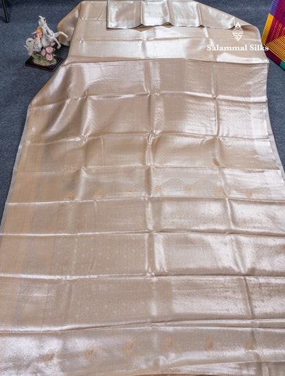 Light Chocolate Bridal Tissue Semi Silk Saree With Traditional Evening Morning Border