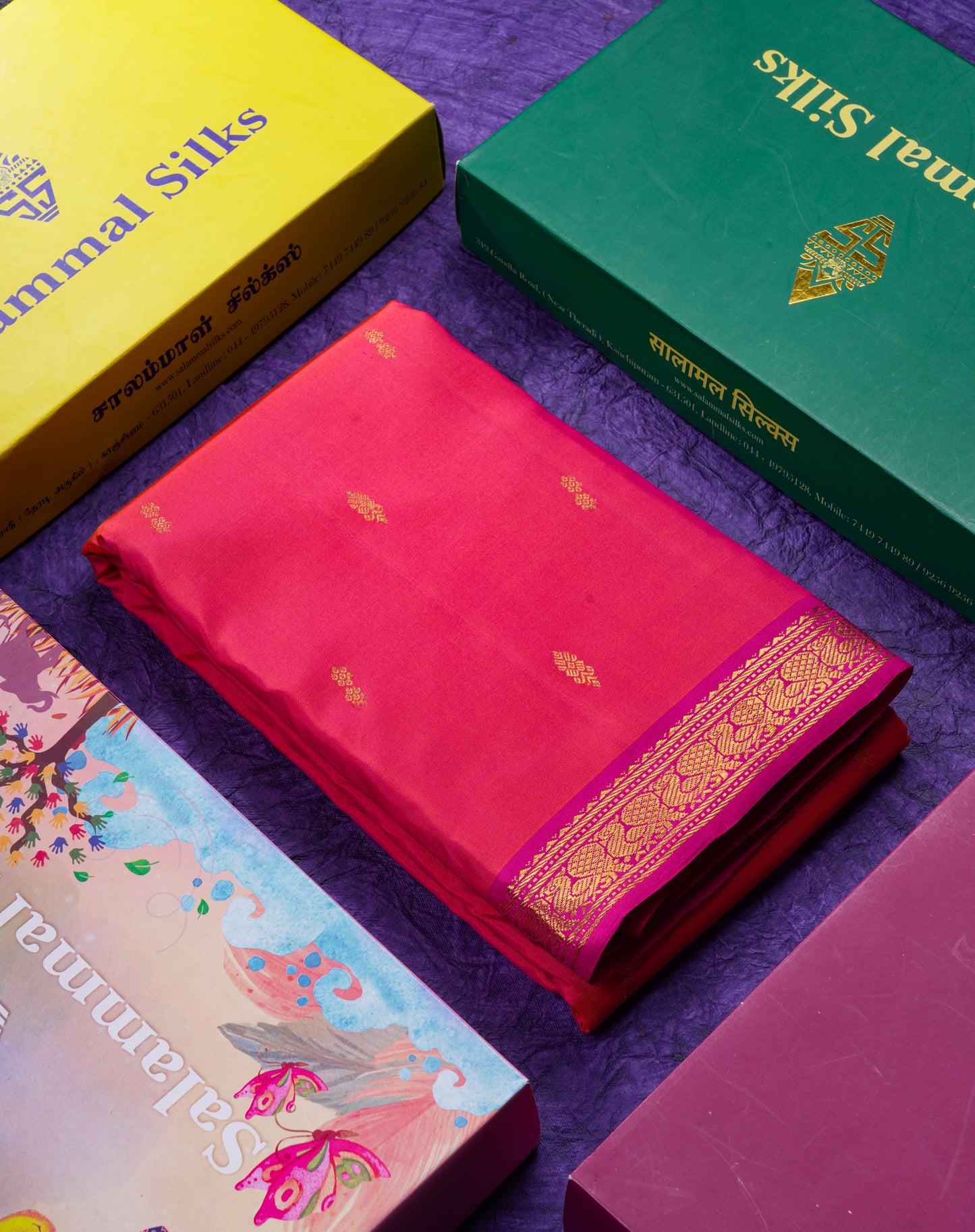 Beautiful Dual Tone Pinkish Orange Pure Kanjivaram Silk Saree With Contrast Magenta Pink Traditional Small Border