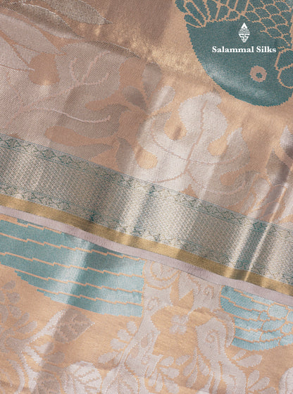 Light Chocolate Bridal Semi Silk Saree With Contrast Light Green Evening Morning Border