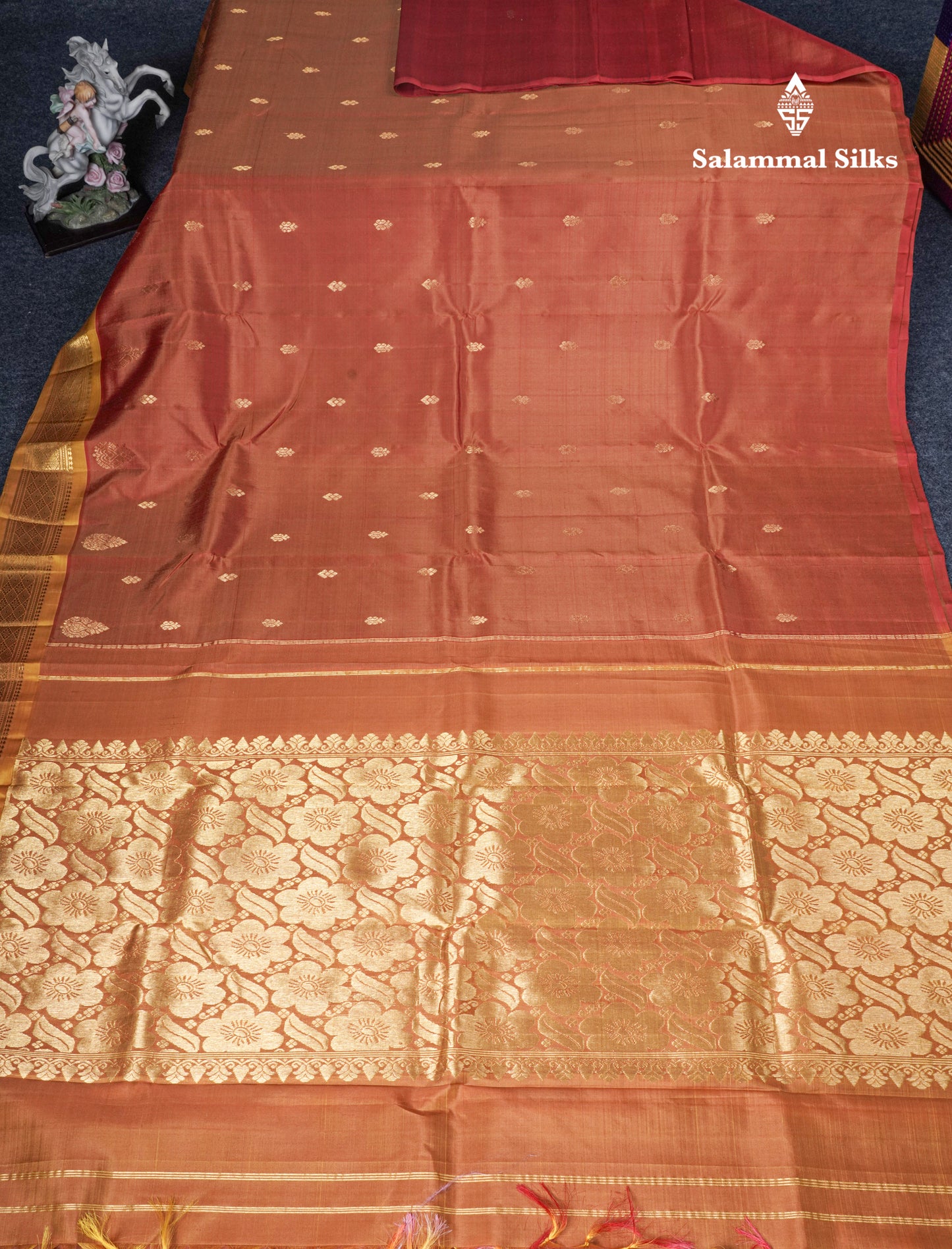 Brown Pure Kanjivaram Silk Saree With One Side Contrast Mustard Yellow Border