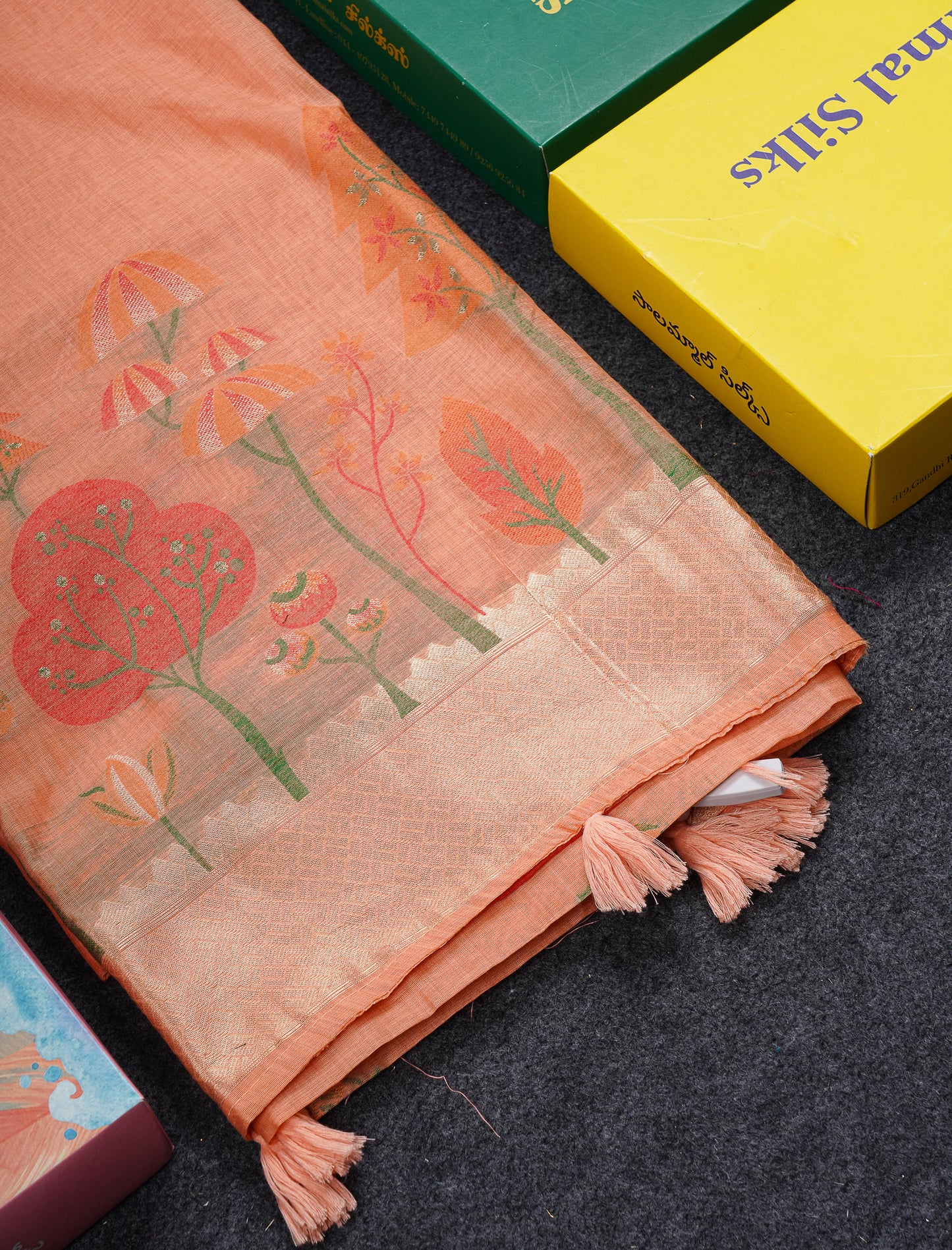 Beautiful Cream Sandal Muga Cotton Saree With Contrast Black Blouse